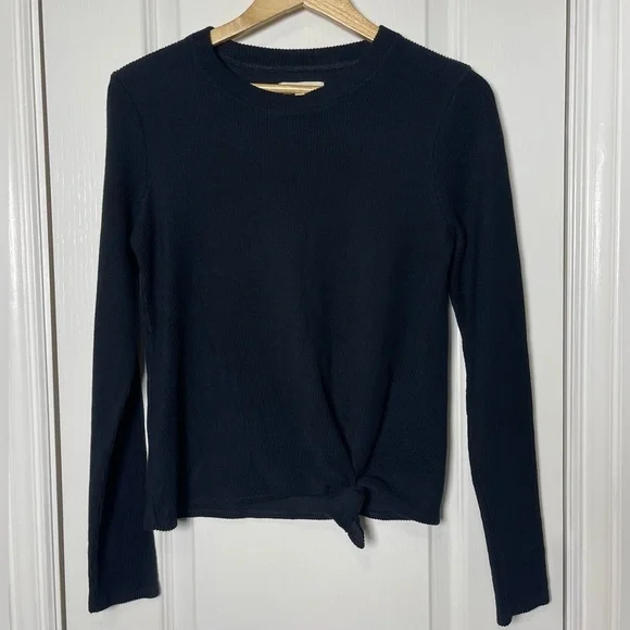 NWT Madewell Elwood Knot Front Long Sleeve Ribbed Black Top Size Small - Picture 4 of 9